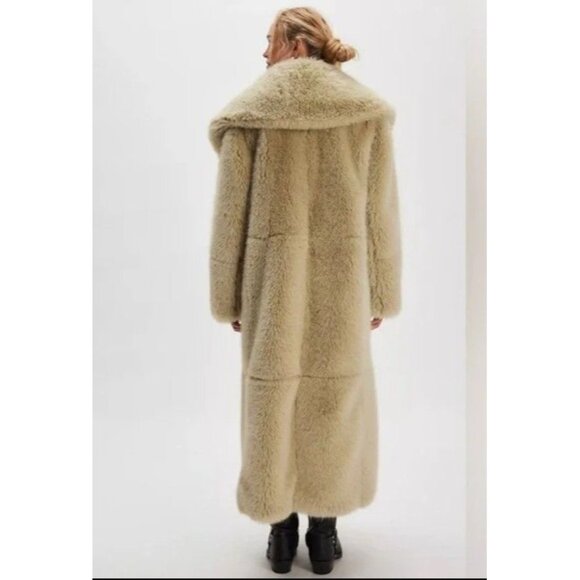 NWT Free People Shoreditch Faux Fur Maxi Topcoat Pistachio Size XS Light Green - Picture 3 of 11